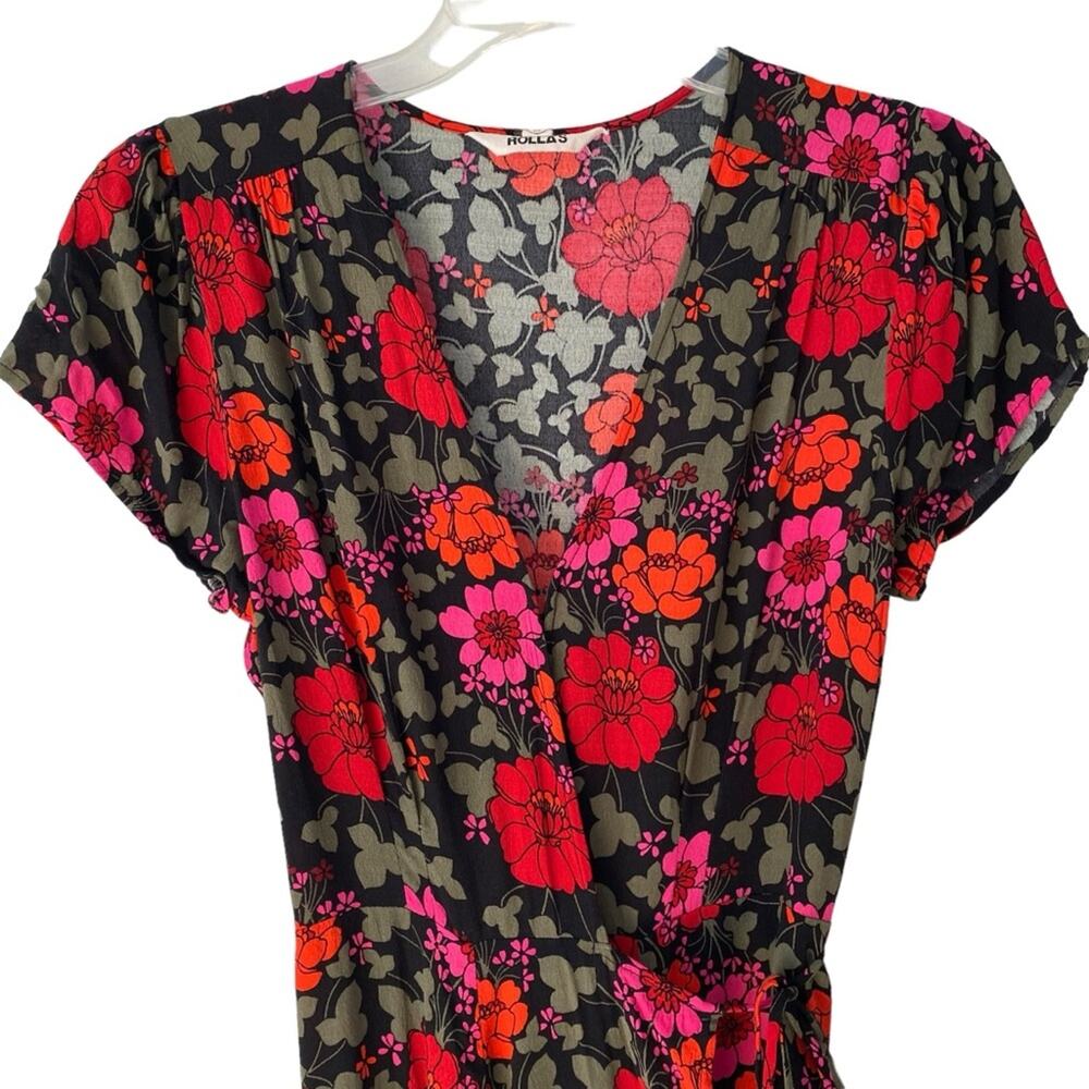 Rolla’s Cleo Rambling Floral Mini Wrap Dress size medium Black Red Pink Flowers - Picture 5 of 12